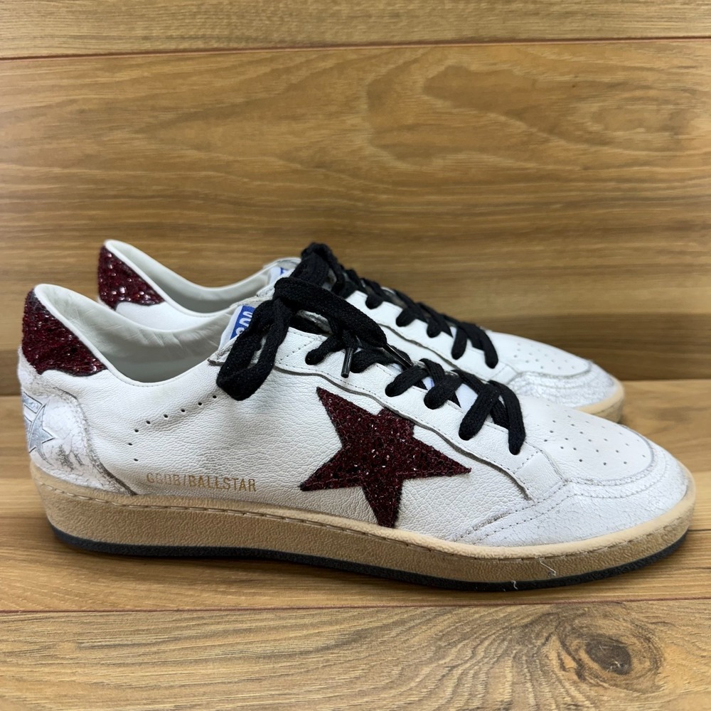 Golden Goose Ball Star Low Top Sneakers Womens 10 EU 40 Burgundy Glitter Preppy - Picture 5 of 16